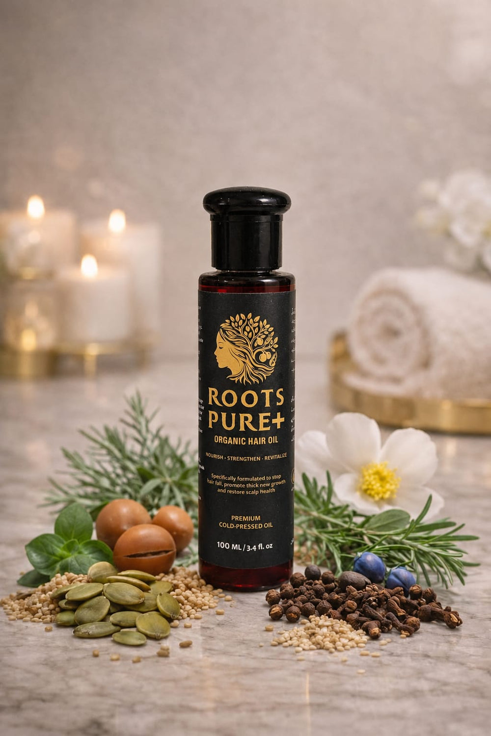 ROOTS PURE+ Organic Herbal Hair Regrowth Oil — 100 ML