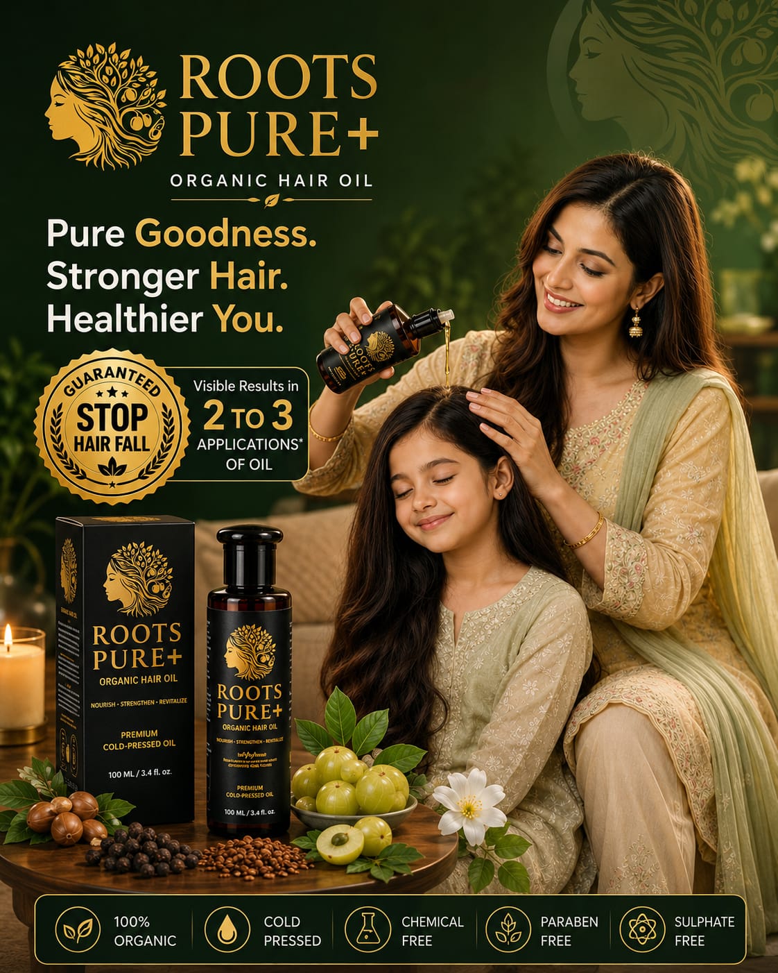 ROOTS PURE+ Organic Herbal Hair Regrowth Oil — 100 ML